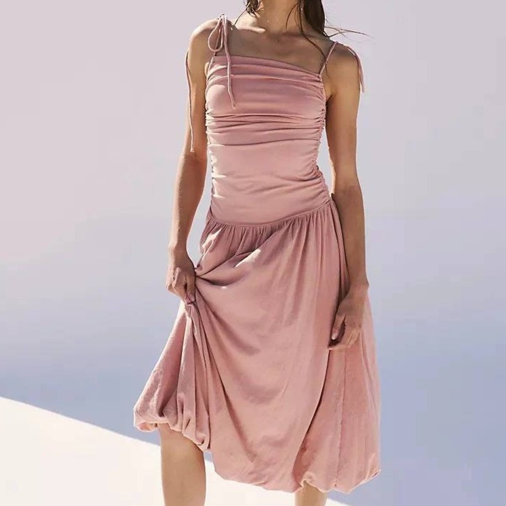 NWT Free People Beach Est Liza Drop-Waist Festival Bloom Midi Dress Pink Rose XL